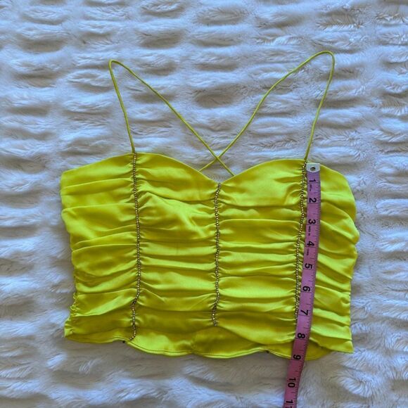 For Love and Lemons Yellow Satin Corset Ruched Crop Top with Rhinestones - Picture 10 of 13